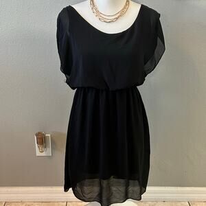 New Collection Black Chiffon Overlay Dress Keyhole Back